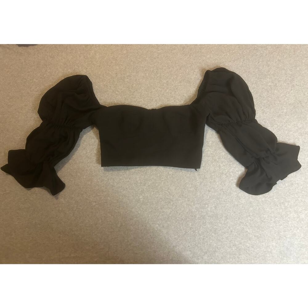 Amanda Uprichard Black Long Sleeve Crop Top - S